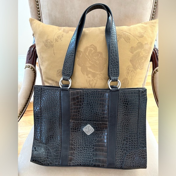 Coldwater Creek Faux Leather Croc Tote Bag in Very Dark Brown - Picture 5 of 12